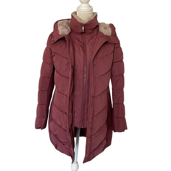 Andrew Mark Walker Faux Fur Jacket Coat Women’s Size S Pink Terra Rosa Hooded - Picture 5 of 12